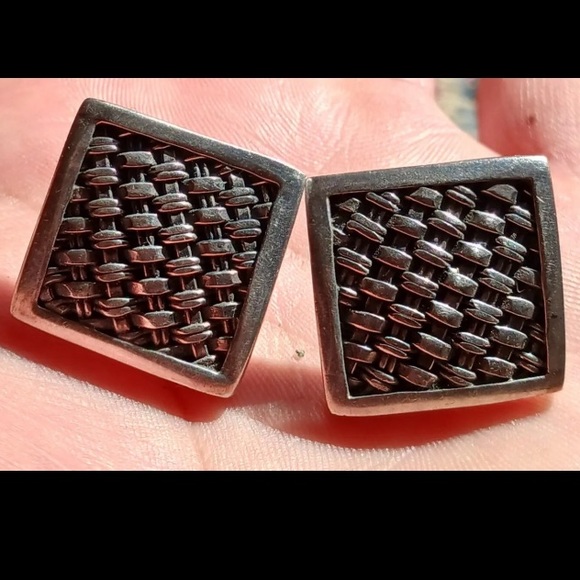 Vintage 925 Sterling Silver Suarti Bali Woven Chainmail Hollow Earrings Signed - Picture 4 of 9